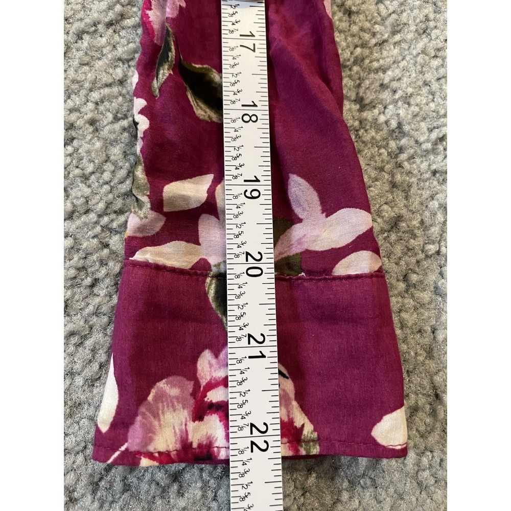 WHBM Silk Blend Floral Blouse Womens Sz 4 Pink Purple Button Up Cottagecore Boho - Picture 9 of 13
